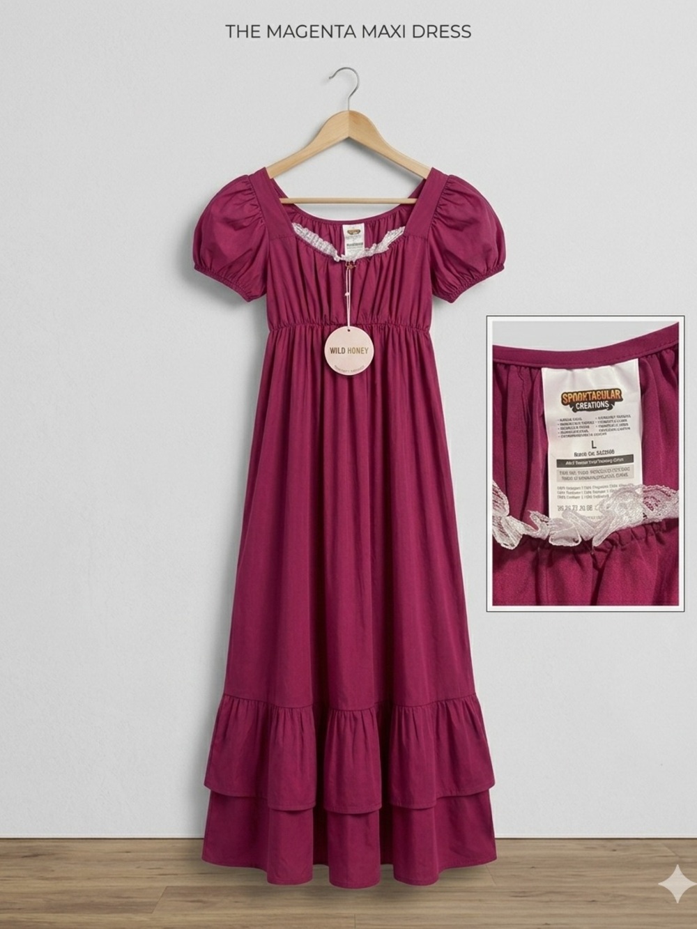 Wild Honey Magenta Tiered Puff-Sleeve Maxi Dress